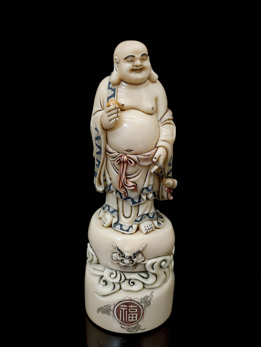 旧蔵 清時代 古珍材彫 特殊材質 特殊白芯 彩繪 彌勒仏像 仏像 仏教古美術 手彫 極細工 中国古玩 骨董品 時代物 稀少唐物