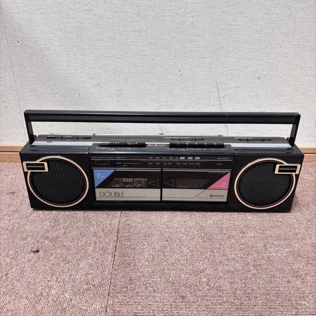HITACHI TRK-W103 FM AM ステレオ カセット レコーダー ラジカセ ダブルカセット レトロ ブラック 通電動作未確認 ジャンク扱