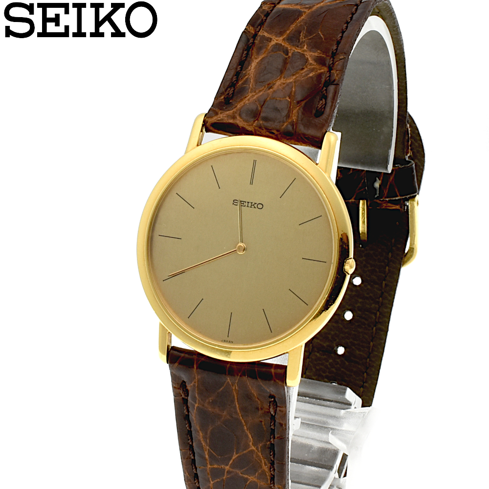【A02687】SEIKO セイコー K18KT 9320-7000 ラウンド クォーツ メンズ腕時計 社外ベルト イエローゴールド