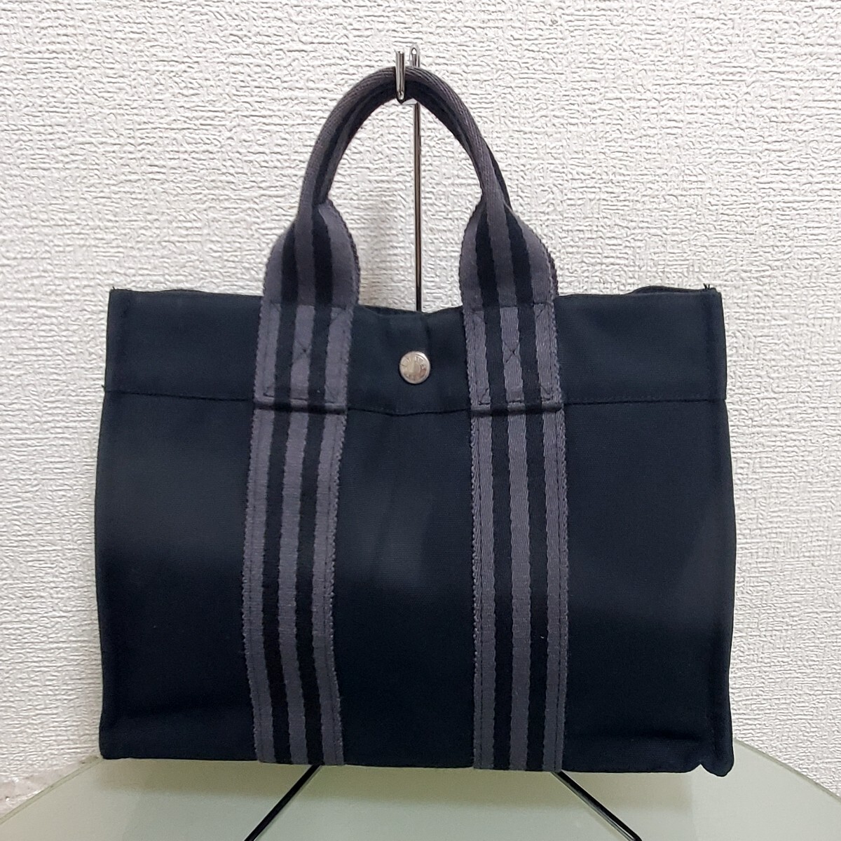 HERMES エルメス フールトゥ PM ハンドバッグ ブラック キャンバス 手さげ