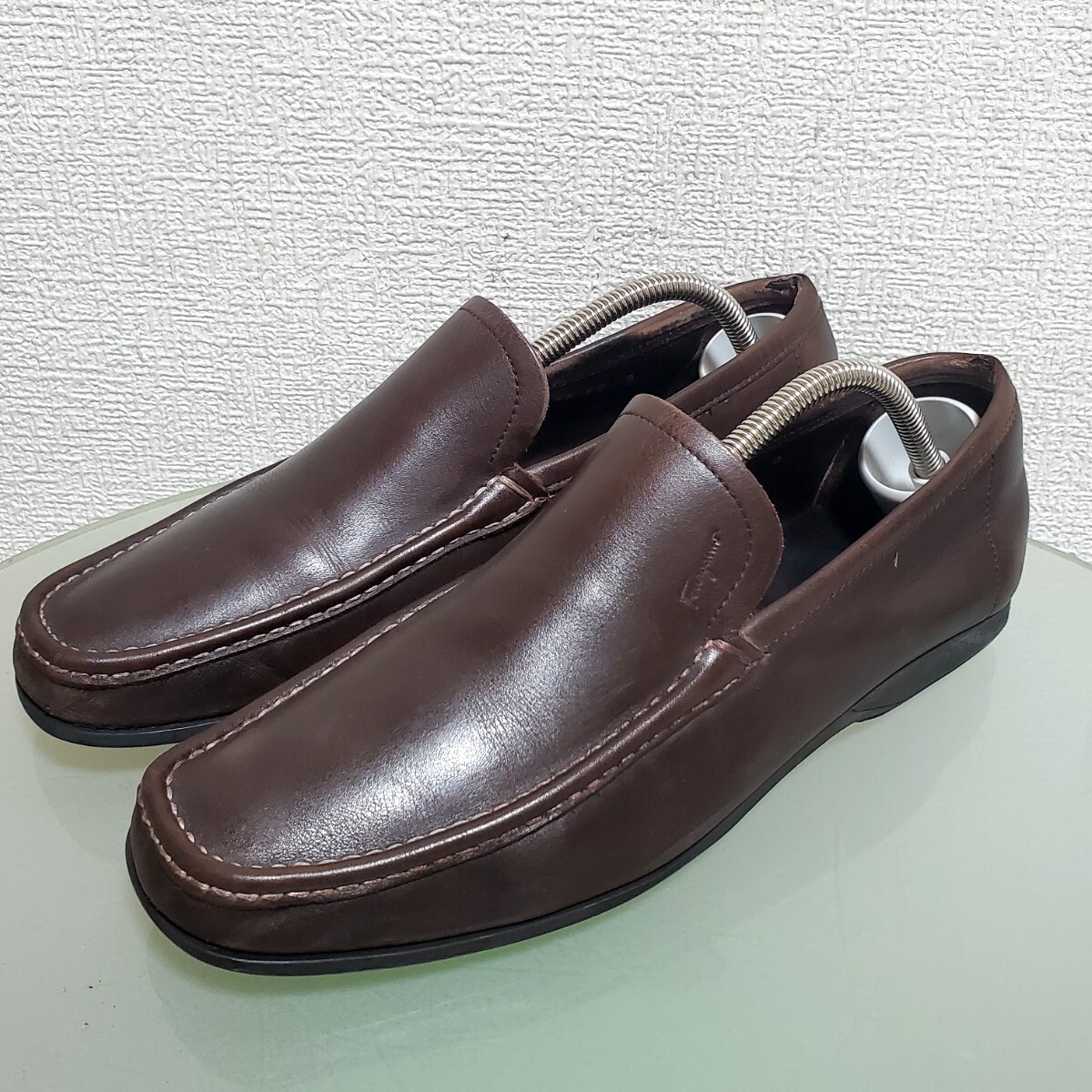 Salvatore Ferragamo サルヴァトーレフェラガモ レザーシューズ レザースリッポン ビジネスシューズ 8 約26㎝ EE ダークブラウン 