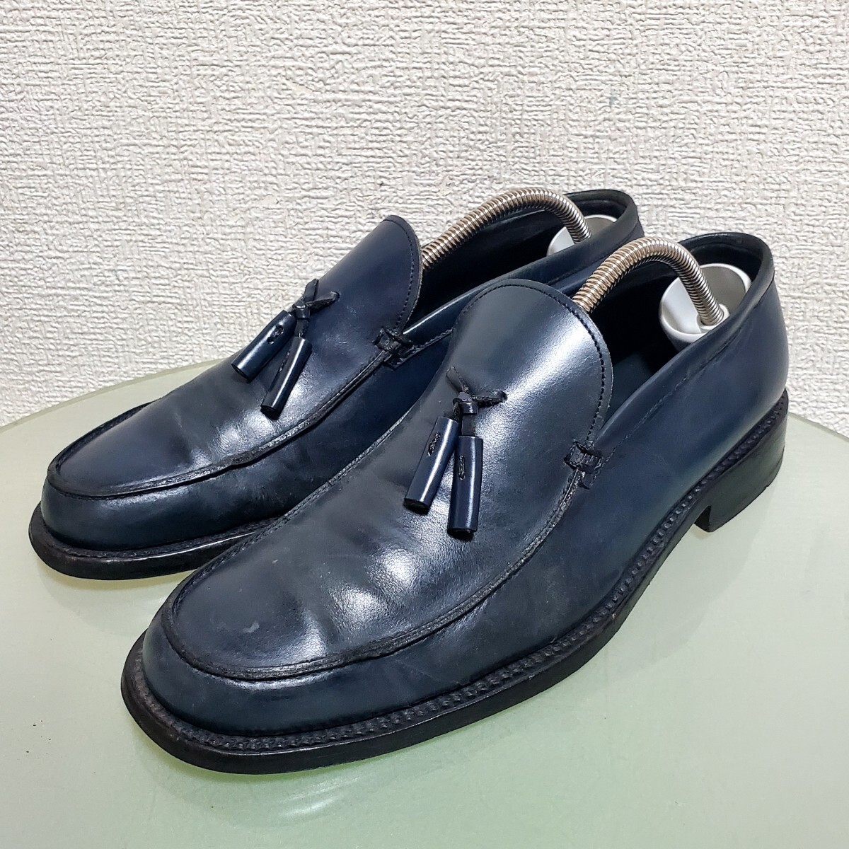 PRADA プラダ レザーシューズ レザースリッポン ビジネスシューズ 8 約26㎝-約26.5㎝ タッセル ネイビー 人気モデル イタリア製 高級靴