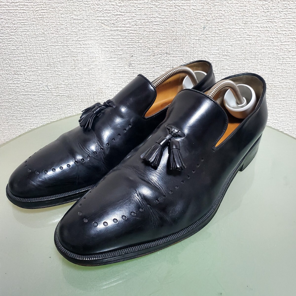 GUCCI グッチ レザーシューズ レザースリッポン ビジネスシューズ 42.5 約27㎝ E タッセル ブラック 人気モデル イタリア製 高級靴