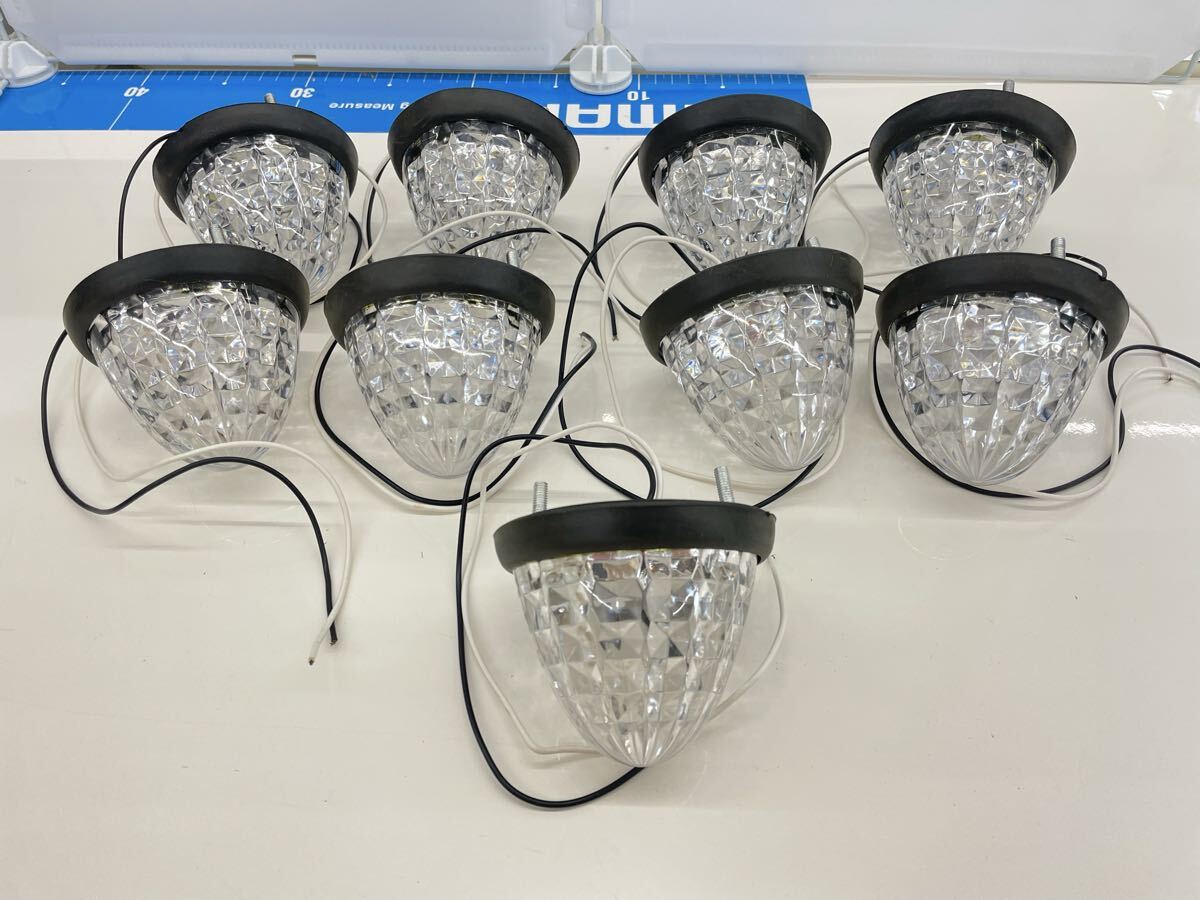 店2604-355 自動車 マーカーランプ 9個セット 丸型 透明レンズ 16LED car-015-1-2 ABS樹脂 ホワイト LED ［四］