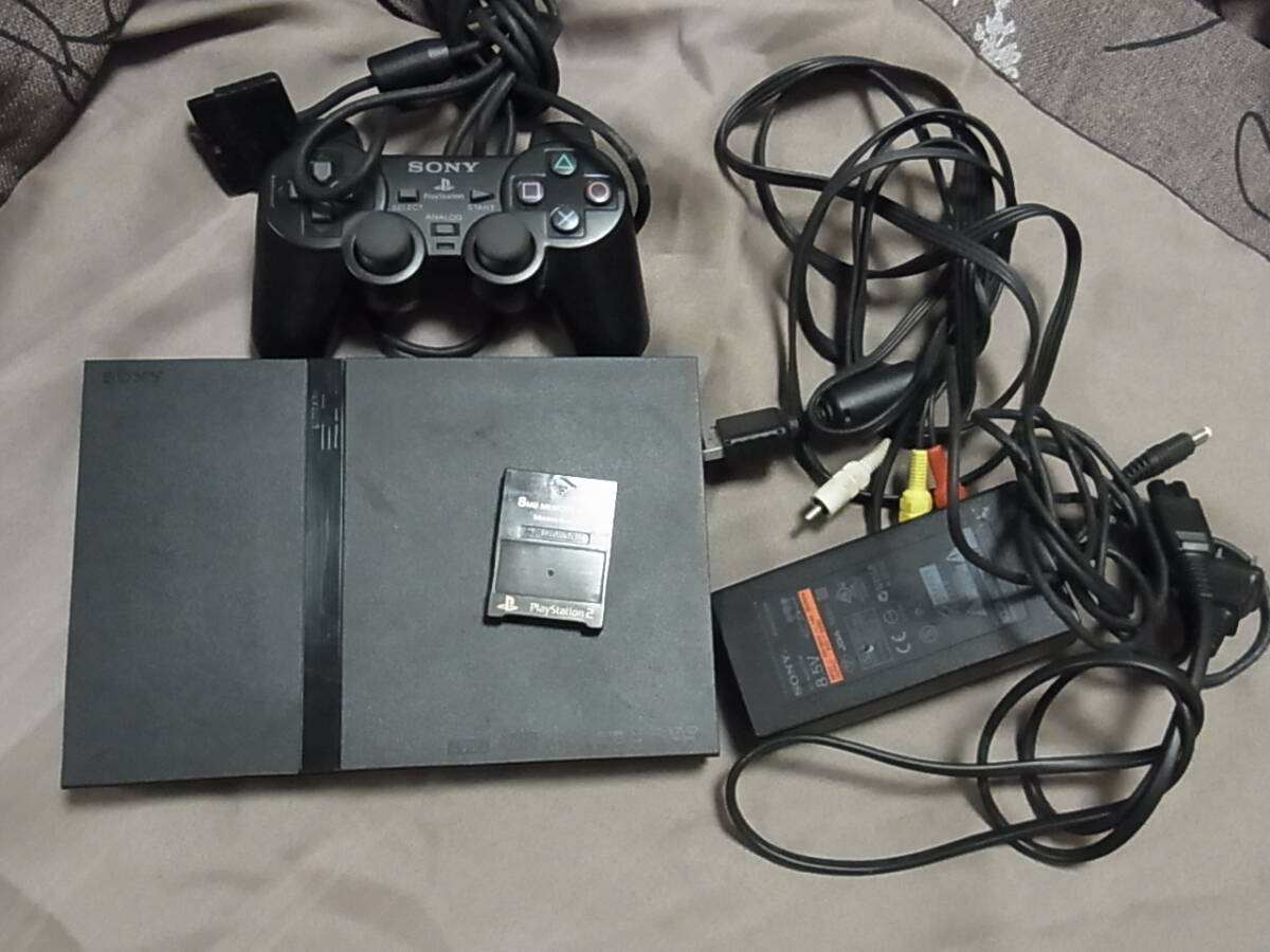 通電OK　SONY　PS2　本体一式　SCPH-70000 ブラック　メモリーカード付属
