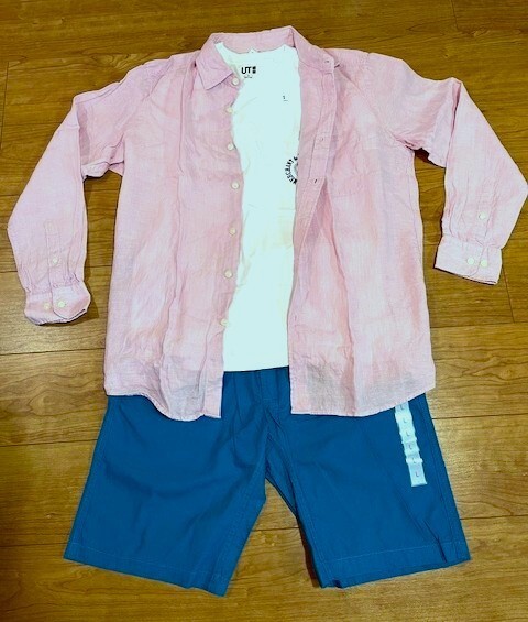 【ユニクロ/UNIQLO】ポケットTシャツS＋プレミアムリネンシャツL＋【GU】青色短パンL