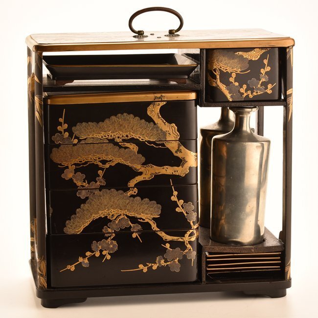 【琴》送料無料 時代漆器 松竹梅蒔絵野弁当 箱付 UG026
