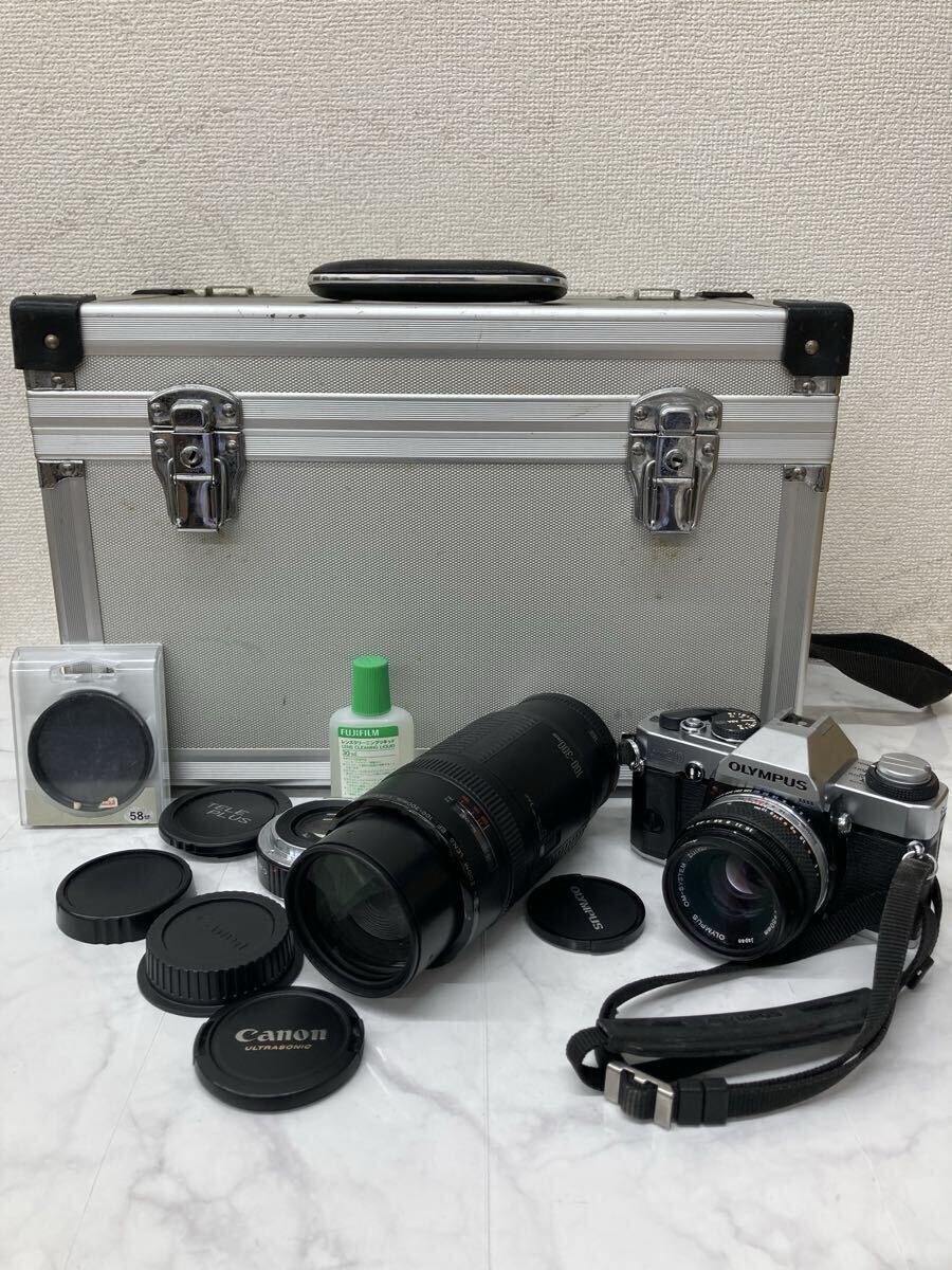 H1 オリンパスOM20&レンズセット 一眼レフ フィルムカメラ canon OLYMPUS他 ズームレンズ 動作未確認 ジャンク品 ケース付き 中古品
