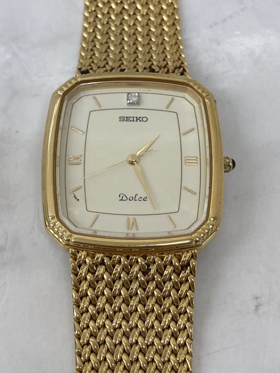 FF セイコー SEIKO ドルチェ Dolce クォーツ 腕時計 ゴールド文字盤 スクエア ダイヤ 5E31-5A90 動作未確認 ジャンク品 ヴィンテージ