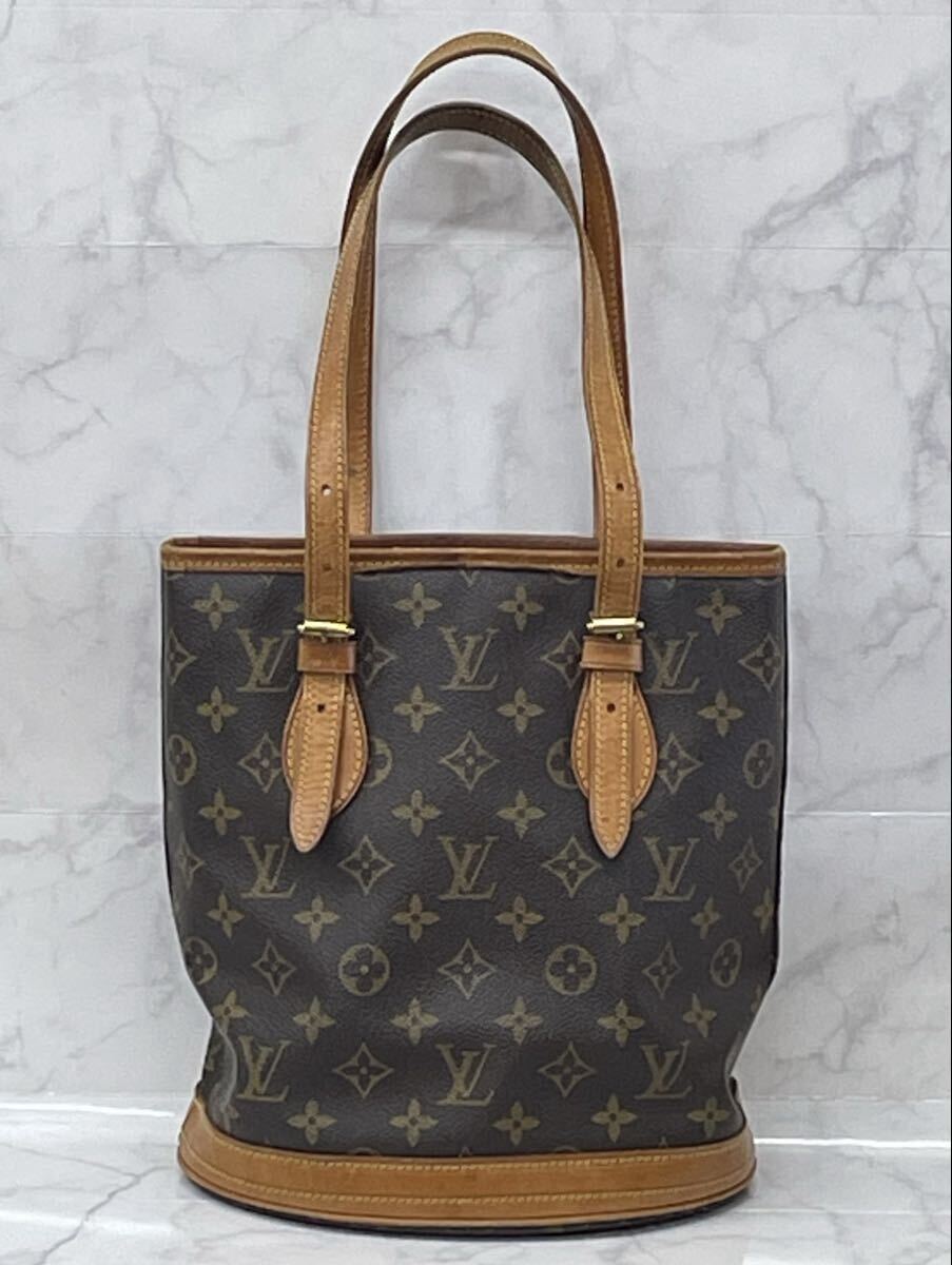 FF ルイヴィトン LOUIS VUITTON プチ・バケット モノグラム トートバッグ ショルダーバッグ バケツ型 ブラウン シリアル ヴィンテージ