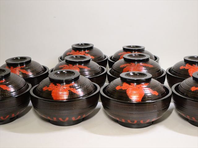 ★魯山人好 蕪絵乗蓋椀十客 煮物椀 大碗 輪島塗 角藤漆器店製 懐石道具 茶懐石