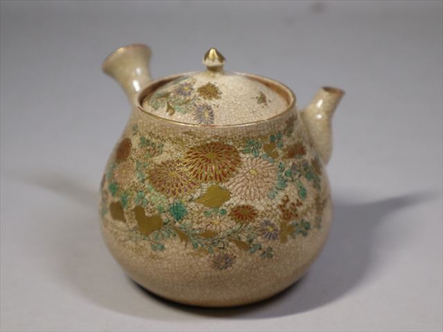 ★古清水 菊画 煎茶 急須 長幅9.5cm