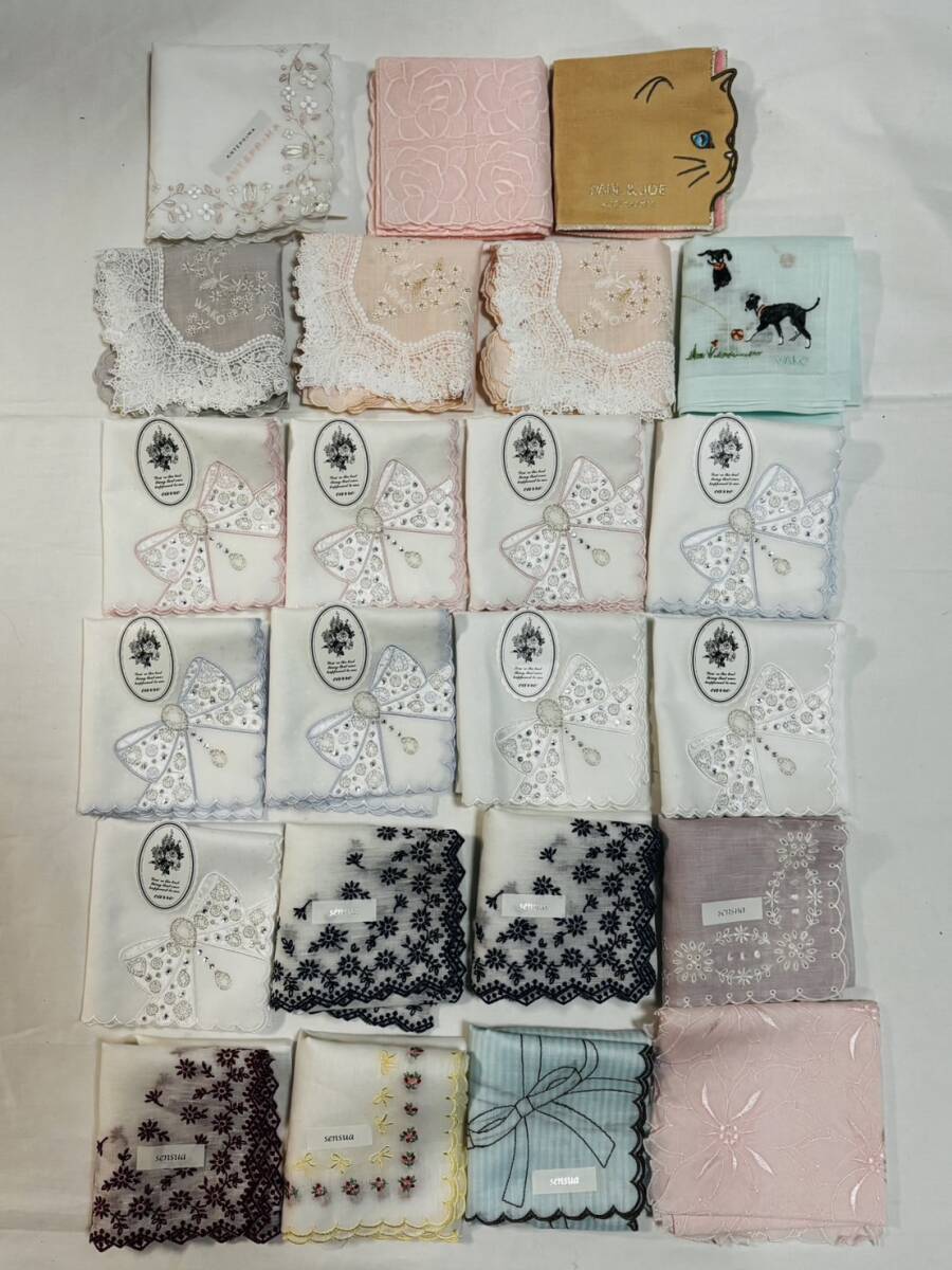 ○未使用 1円〜ハンカチwakoブルーミング中西 carra/ANTEPRIMA/sensua YANO LACE 23枚まとめ花柄/レース/ 刺繍 婦人 レディース 猫