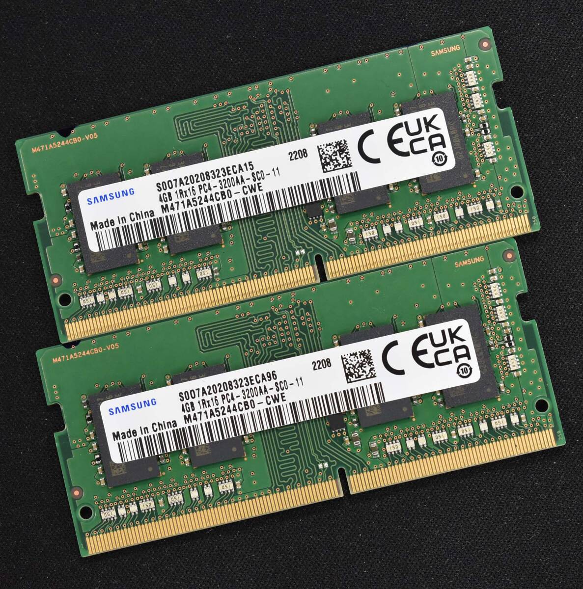 4GB 2枚セット (合計:8GB) DDR4 SO-DIMM SODIMM DDR4-3200 PC4-25600 260pin non-ECC Samsung 4GB 1Rx PC4-3200AA-SC0-11 (管:SB1181 x3s