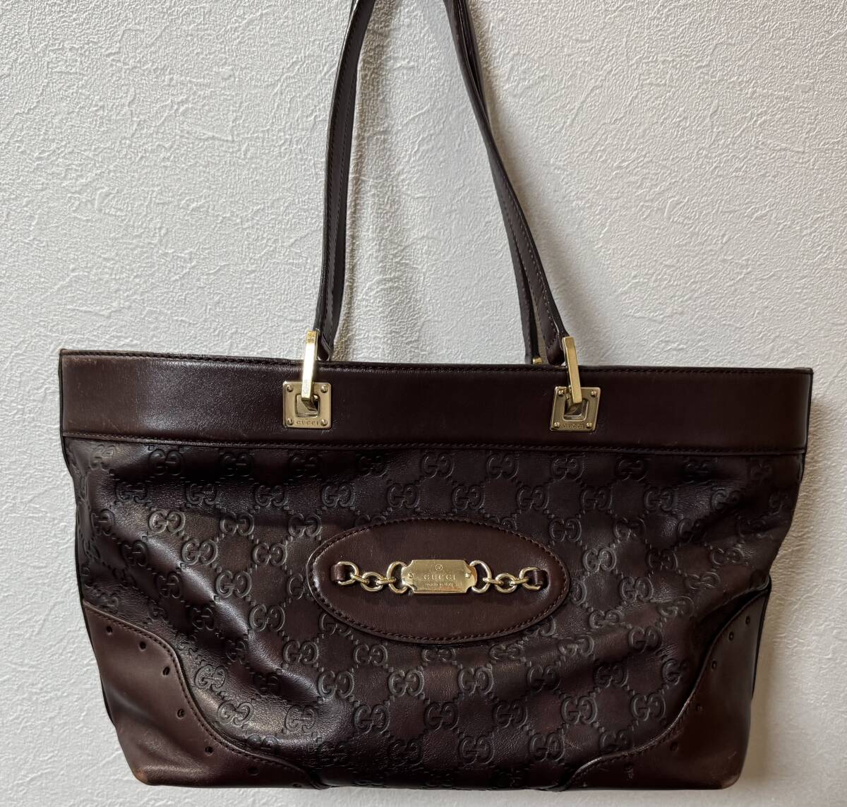 格安!! 99円スタート!! 中古 GUCCI グッチ グッチシマ 肩掛け ハンドバッグ トートバッグ ダークブラウン GG 145993.213317