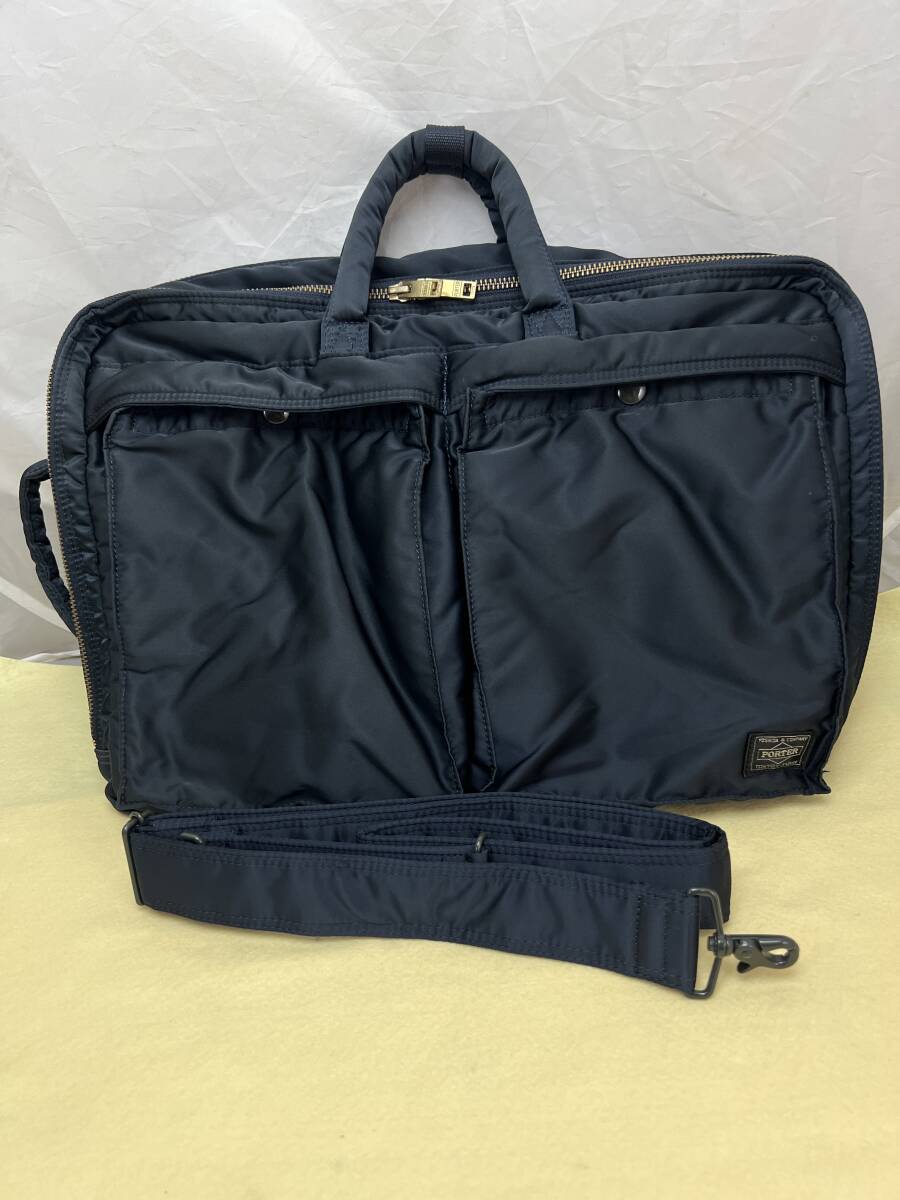 ★美品★ポーター 吉田カバン PORTER タンカー TANKER 3WAY BRIEFCASE M リュックサック 2層式 アイアンブルー ネイビー　２層式