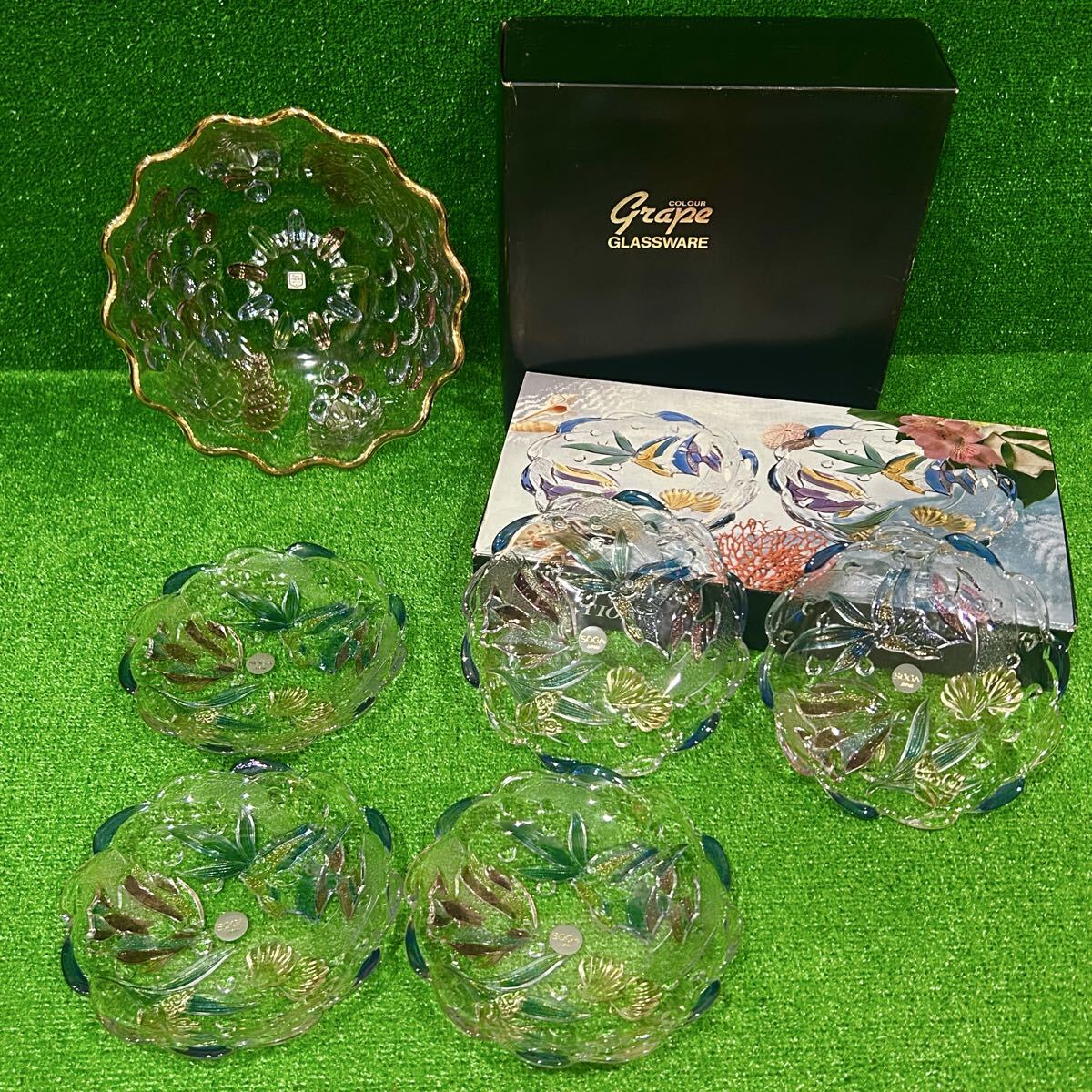 曽我ガラス SOGA grace collection 食器 まとめ売り 小皿 盛り鉢 熱帯魚 ブドウ 昭和レトロ 現状品(A968)