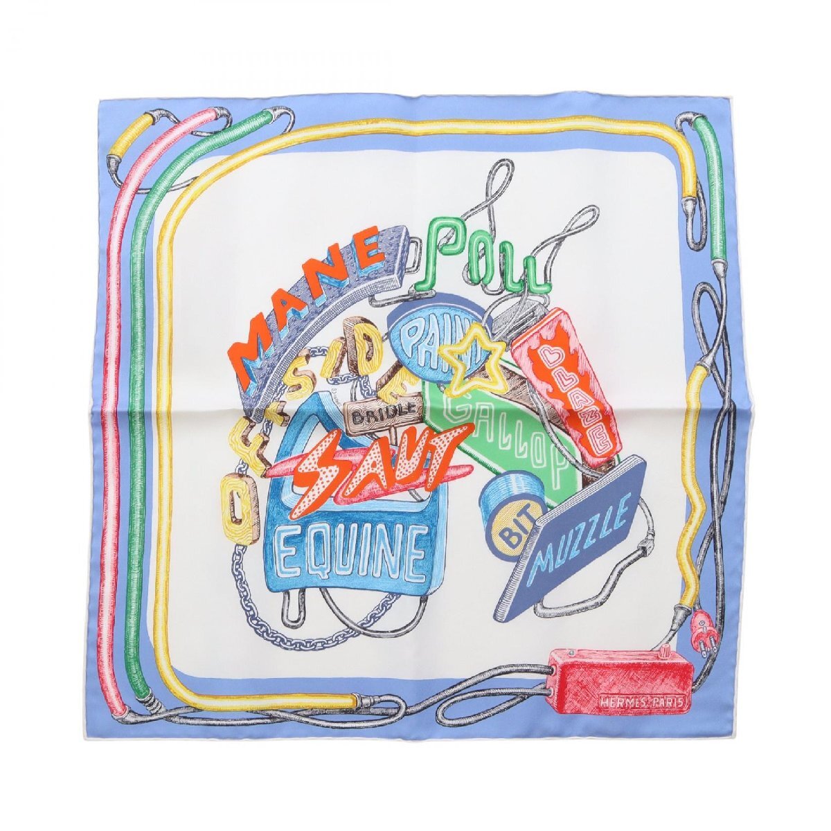 エルメス HERMES プチカレ カレ45 CHEVALOSCOPE NEON スカーフ 衣料品 シルク シルク ブルー系 ホワイト 【中古】