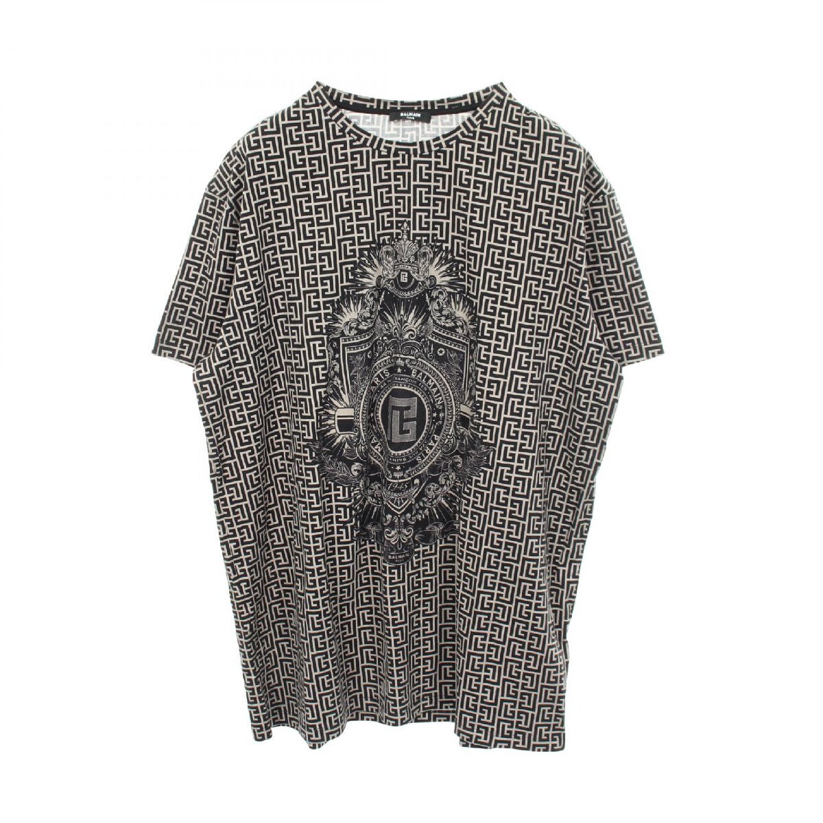 バルマン BALMAIN ロゴ総柄 クルーネック 半袖Tシャツ 衣料品 トップス コットン ベージュ系 【中古】