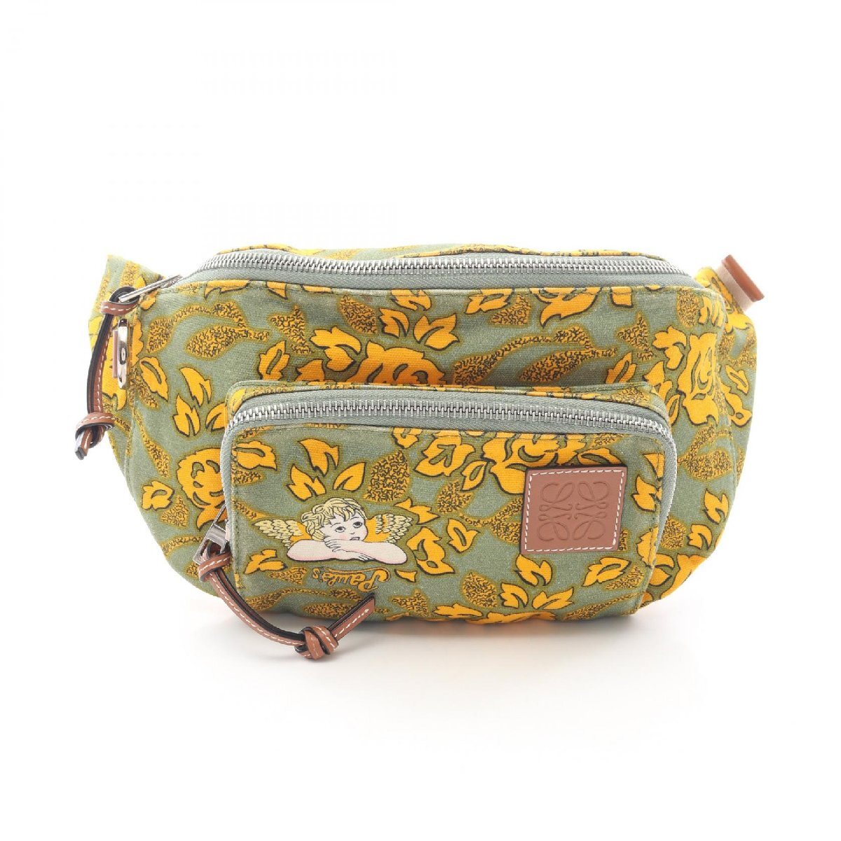 ロエベ LOEWE PAULA'S IBIZA アナグラム ベルトバッグ ウエストバッグ ボディバッグ バッグ キャンバス グリーン系 330.54.W75 【中古