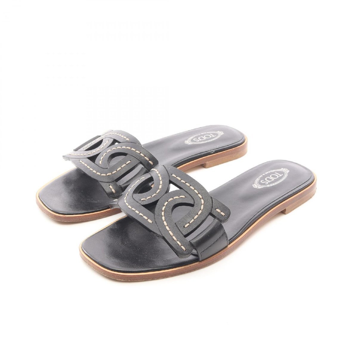 トッズ TOD'S フラット サンダル 靴 レザー ブラック系 【中古】