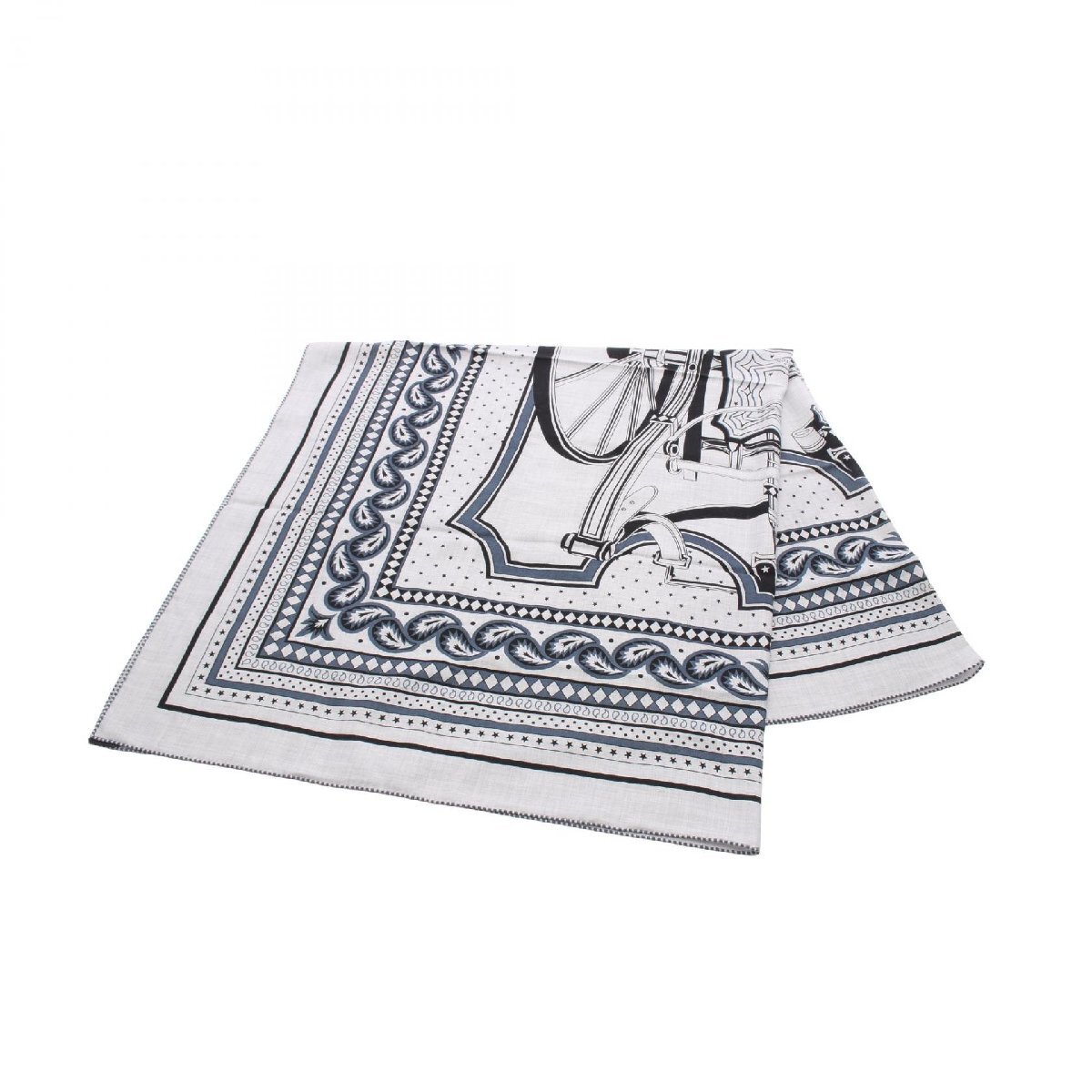 エルメス HERMES カレジェアン カレ140 LES ROUES DE PHAETON Bandana スカーフ 衣料品 シルク シルク グレー系 【中古】