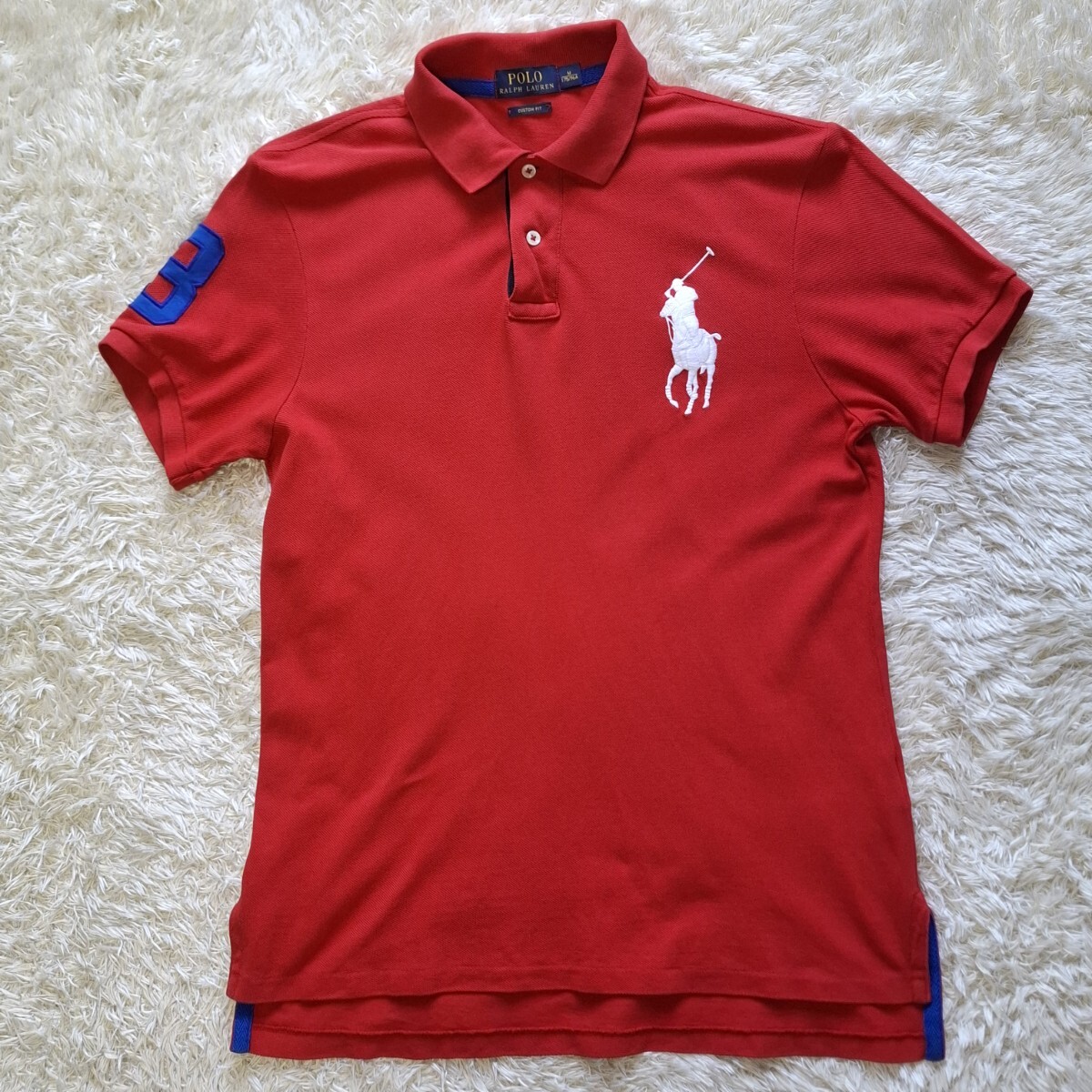 ポロラルフローレン POLO RALPH LAUREN ポロシャツ カスタムフィット ビッグポニー 半袖 赤 レッド M 綿 手洗い洗濯済