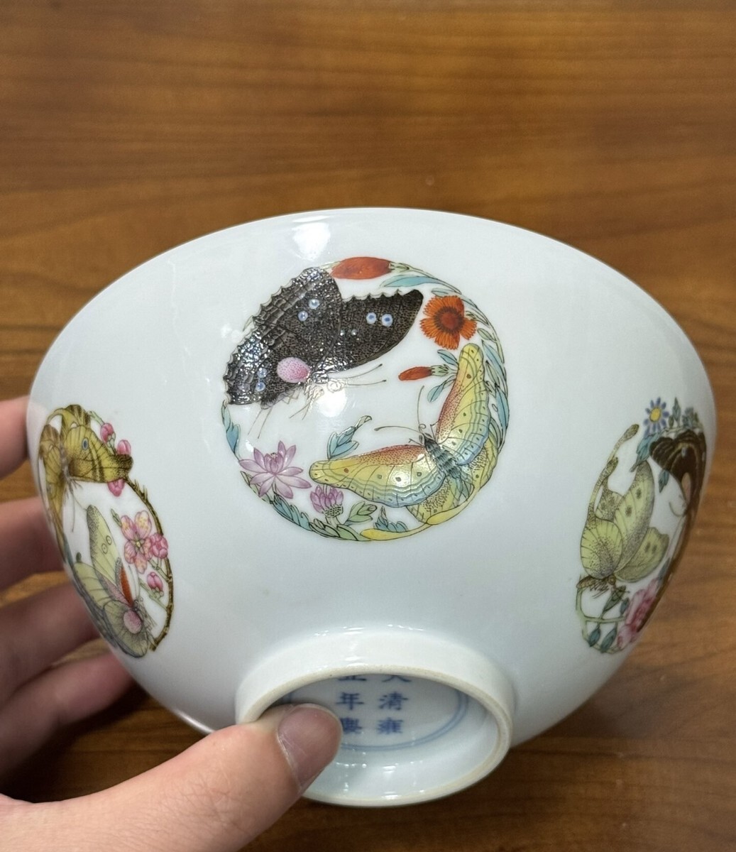 【萬藏】中国古美術 清時代 茶碗 粉彩 陶磁器 骨董 古玩 時代物 中国美術 古美術 骨董品 唐物 当時物 口径15cm 高さ7cm h18