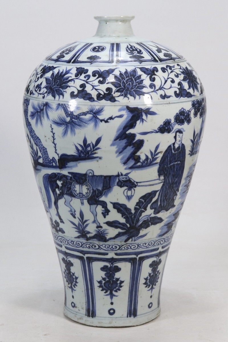 【萬藏】中国古美術 元時代 青花 壺 花瓶骨董 古玩 時代物 中国美術 古美術 骨董品 唐物 当時物 高さ42.5cm w18