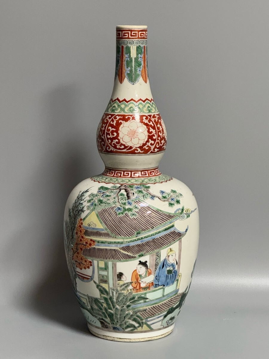 【萬藏】中国古美術 清代 康熙 五彩 人物 花瓶 置物 唐物 時代物 骨董 骨董品 当時物 高さ30cm w25