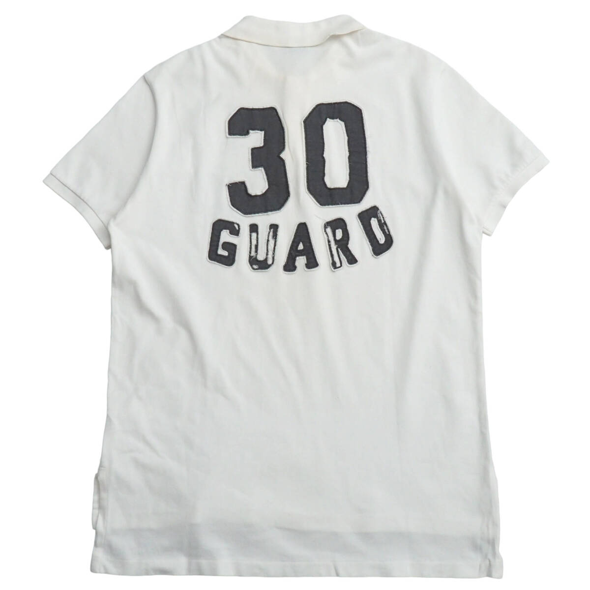 TJ9777◎Polo by Ralph Lauren ポロラルフローレン 30 ナンバリング LIFE GUARD ユーズド加工 鹿の子 ポロシャツ オフホワイト系 サイズLL