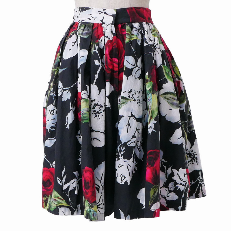 GS8882●イタリア製*フラワーモチーフ 薔薇 ドルチェ＆ガッバーナ/DOLCE&GABBANA*フレアースカート*膝丈*サイズ36*マルチカラー系