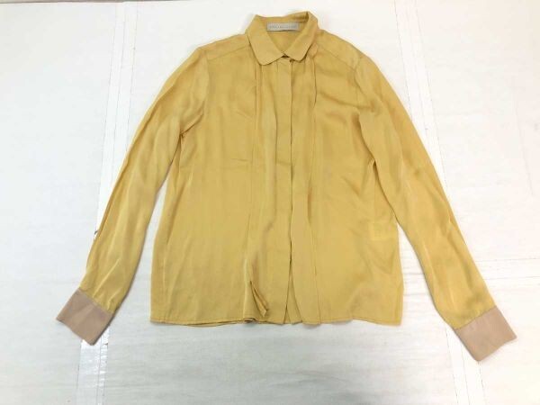 ステラマッカートニー STELLA McCARTNEY エレガント 比翼 カフス切替 長袖 シルクシャツ マスタード 38 レディース シルク100%