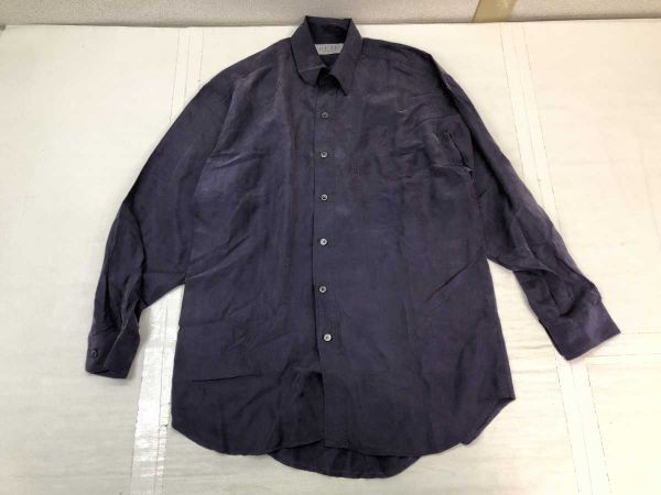 OVAL オーバル オールド レトロ モード 古着 無地 長袖 シルクシャツ ドレスシャツ 紫 M シルク100% メンズ
