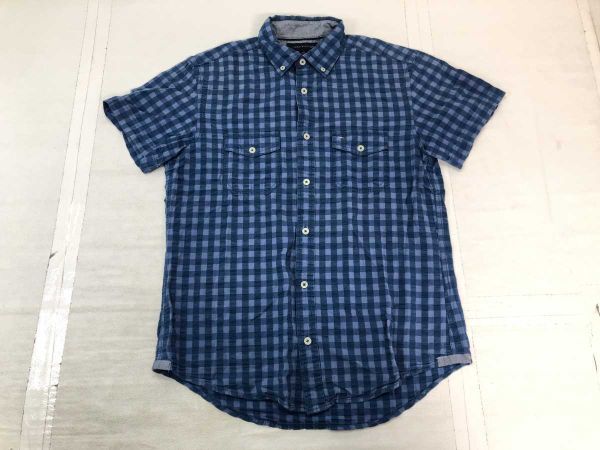 TOMMY HILFIGER トミーヒルフィガー アメカジ 古着 ボタンダウン 半袖 ギンガムチェック シャツ 青 M メンズ 綿100%