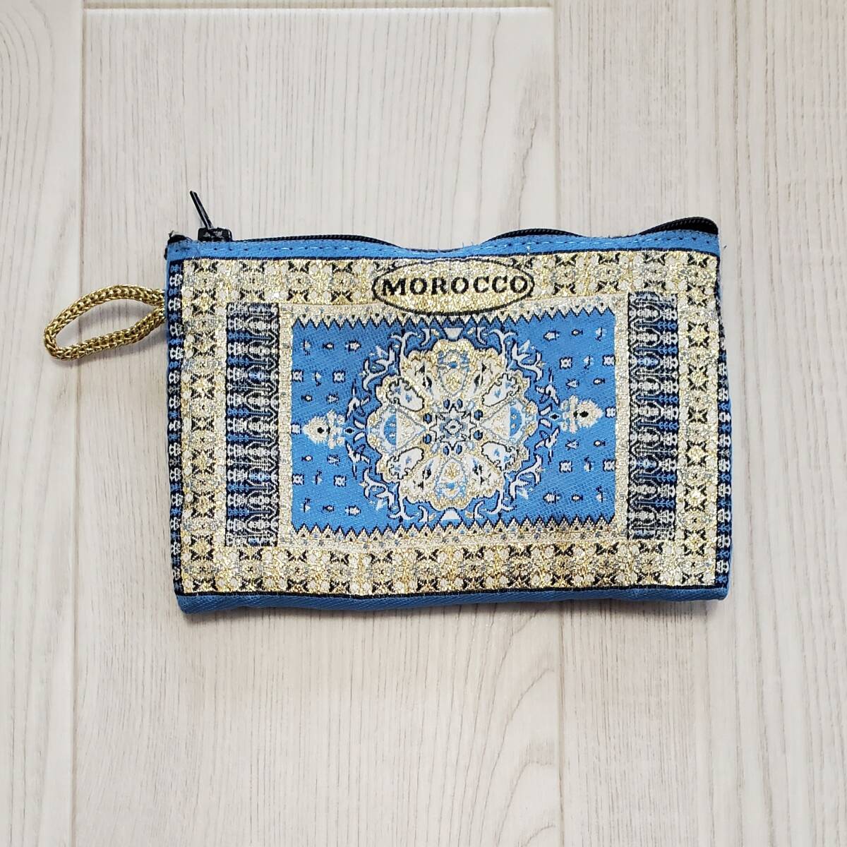 小物入れ モロッコ風デザイン ポーチ ケース 財布 ゴールド 刺繍 青と金の装飾