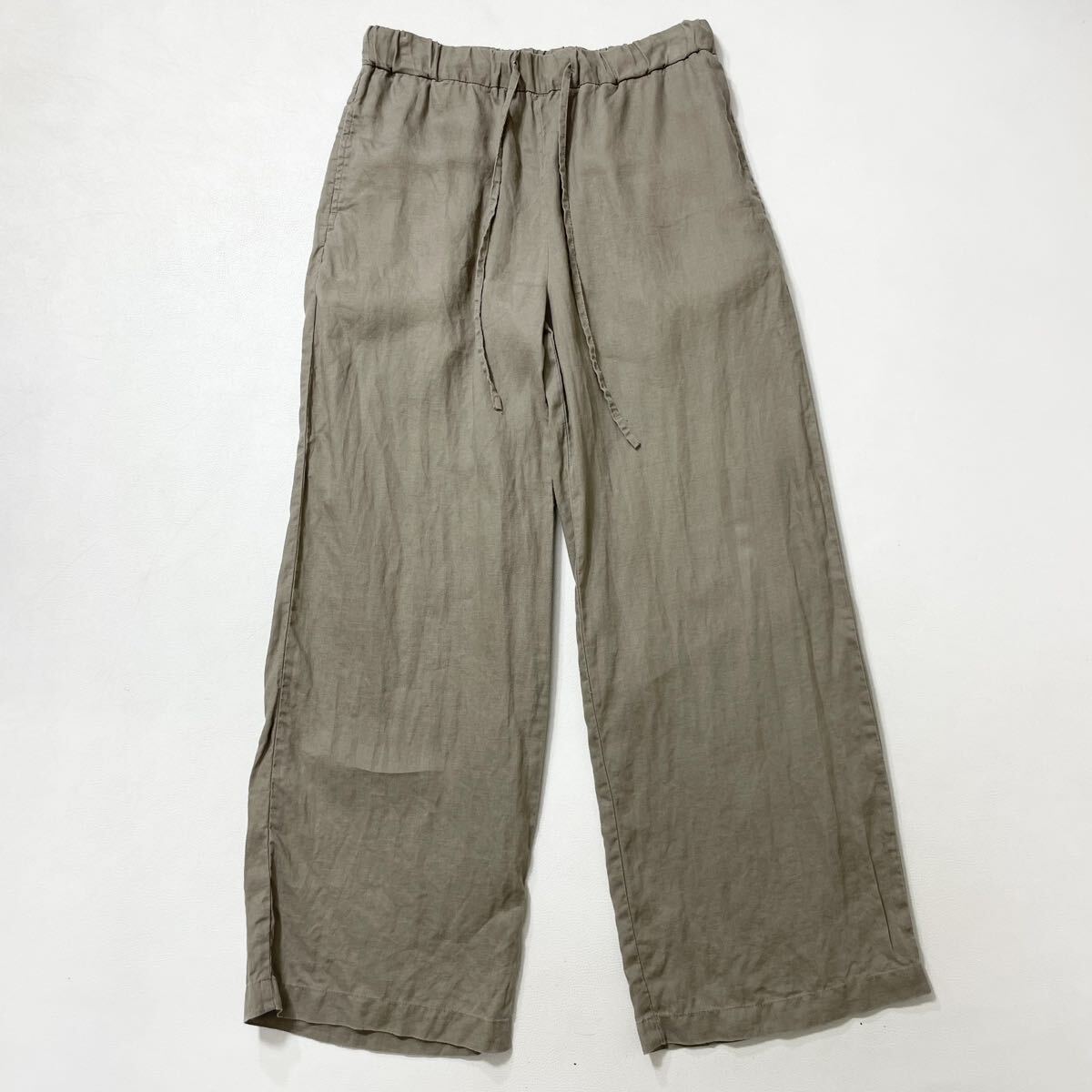 303 MUJI 無印良品 リネン100 クロップドパンツ M レディース 麻 グレージュ 60504W