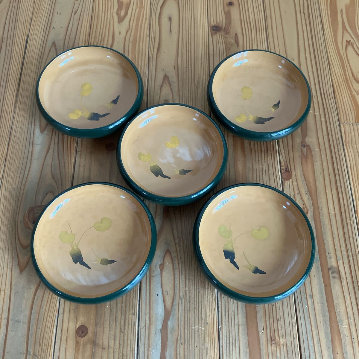 漆器　深皿　金彩　蒔絵　わさび柄　5枚セット
