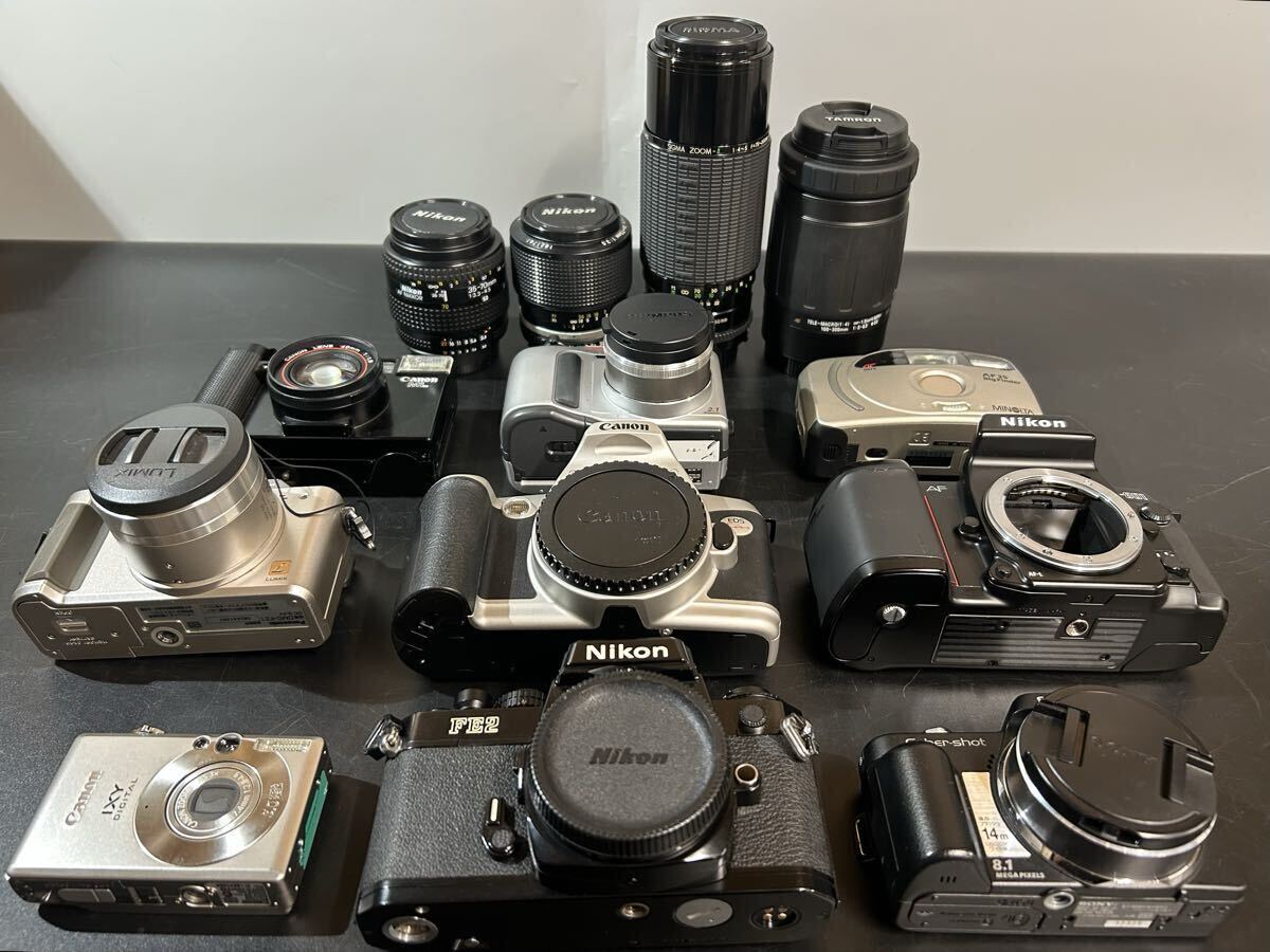 【11Li-4】Nikon FE2/ Canon IXY /Panasonic SONY など デジカメ キャノン 一眼レフ レンズ フィルムカメラ まとめ 現状品 ジャンク