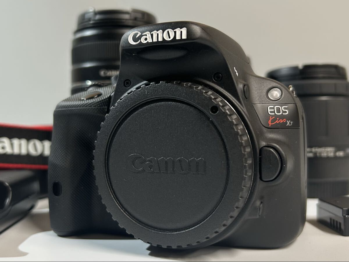 【11Li-6】Canon EOS Kiss X7i キヤノン イオスキス 18-55mm F3.5-5.6 55-250mm F4-5.6 他 レンズ 一眼レフ カメラ 通電確認済み 現状品