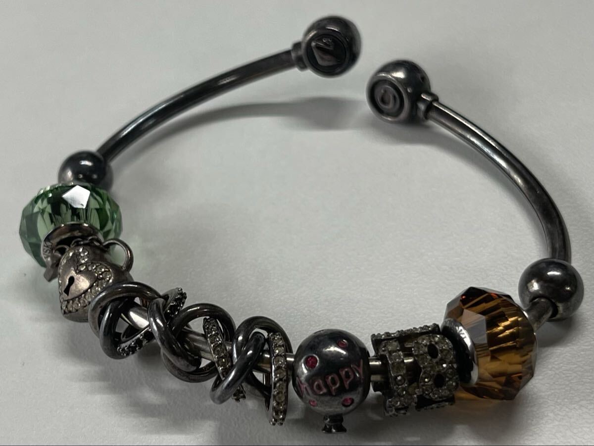 【1Li-6】SWAROVSKI スワロフスキー 925 刻印あり 約34.7g チャームブレス ブレスレット バングル ビーチャーム アクセサリー 現状品 