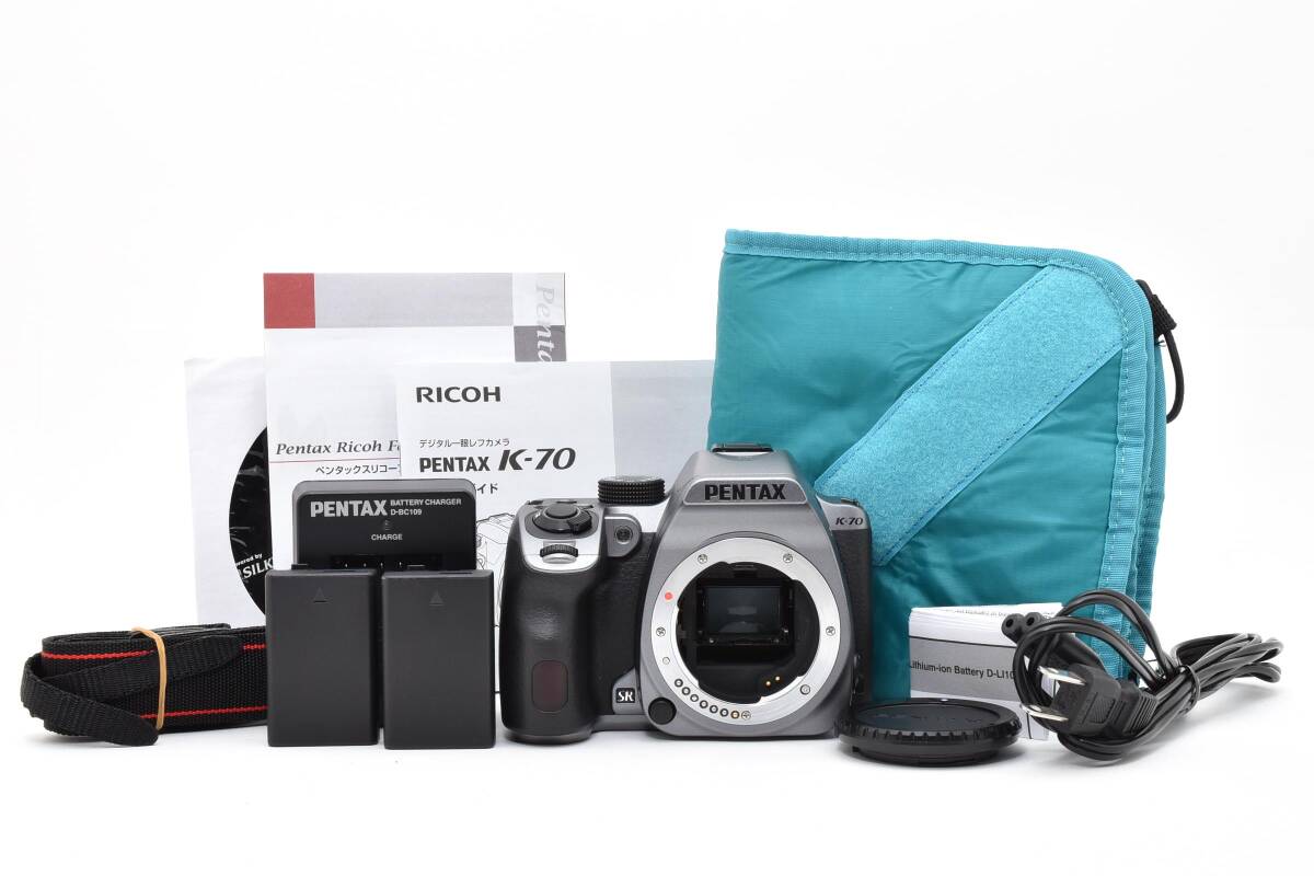 【1275】PENTAX K-70 ボディ シルキーシルバー シャッター1,063回 低ショット バッテリー 充電器付