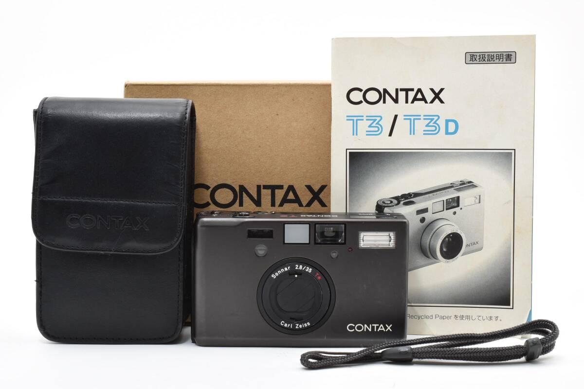 【1366】良品 CONTAX T3 チタンブラック Titanium Black Sonnar 35mm F2.8 T 箱 ケース 説明書付 動作確認済み