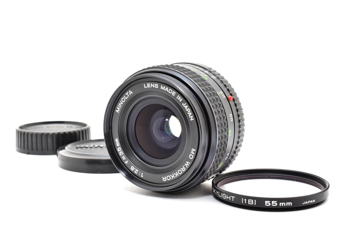 【2042】良品 MINOLTA MD W.ROKKOR 35mm F2.8 広角単焦点レンズ 前後キャップ フィルター付