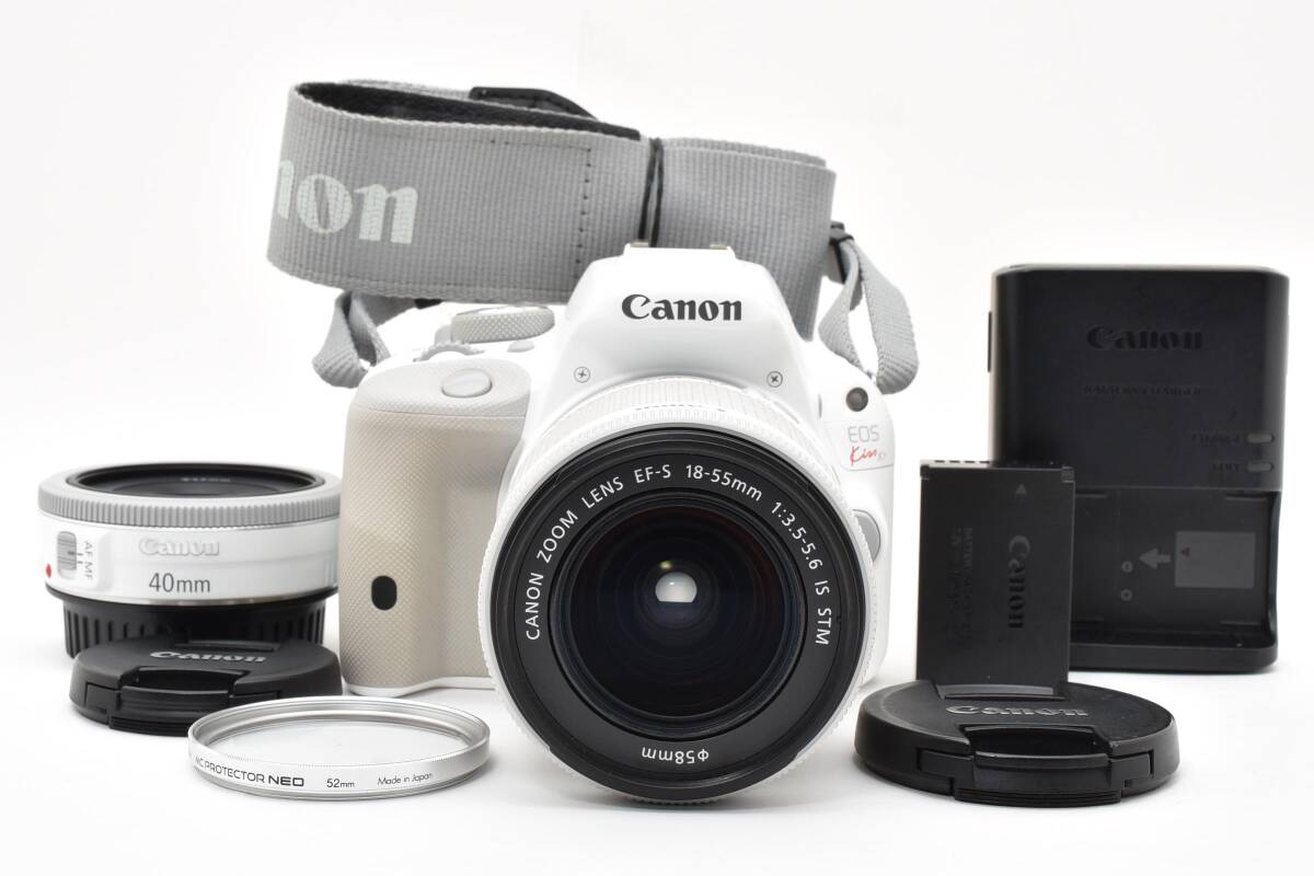【2050】Canon EOS Kiss X7 ダブルレンズキット2 ホワイト 7421回 EF40mm STM付