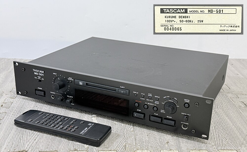 SY5-55 TASCAM タスカム MDデッキ MD-501 電源コード無 通電のみOK 難あり オーディオ機器 音響機器 現状品 保管品