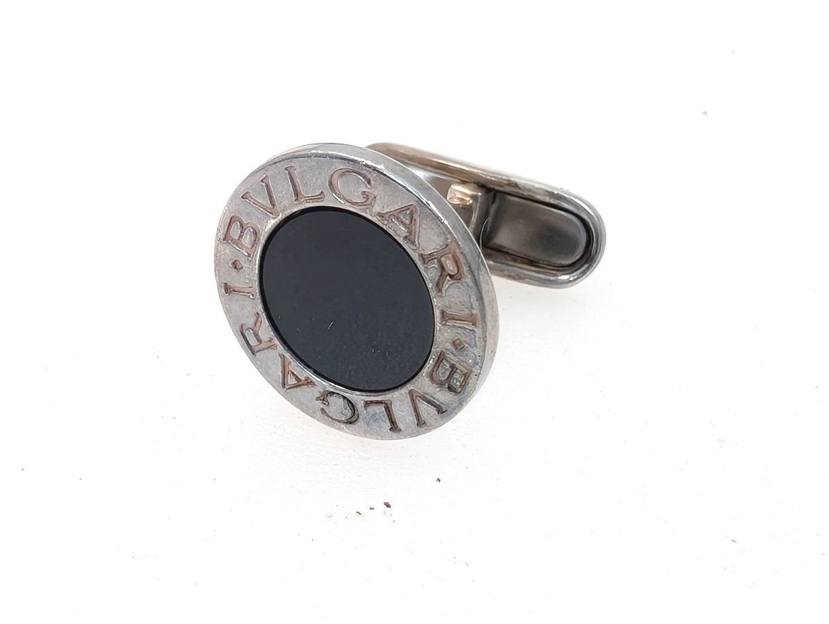 BVLGARI ブルガリ ロゴ シルバー 925 カフスボタン カフリンクス オニキス 片方のみ[330083