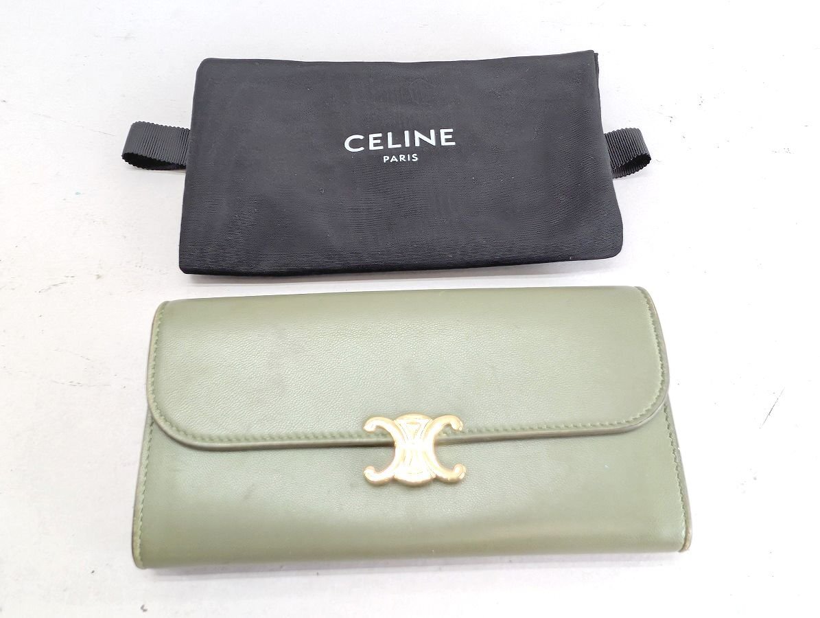 CELINE セリーヌ 長財布 トリオンフ ラージフラップウォレット カーフスキン ゴールド金具[22-5750
