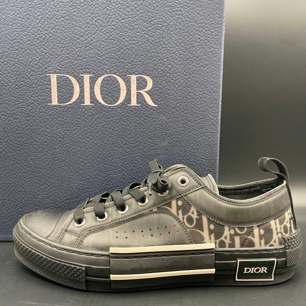1円【美品】Dior ディオール スニーカー B23 オブリーク トロッター ロゴ シューズ 靴 ファブリック メンズ ブラック 黒 サイズ25cm相当