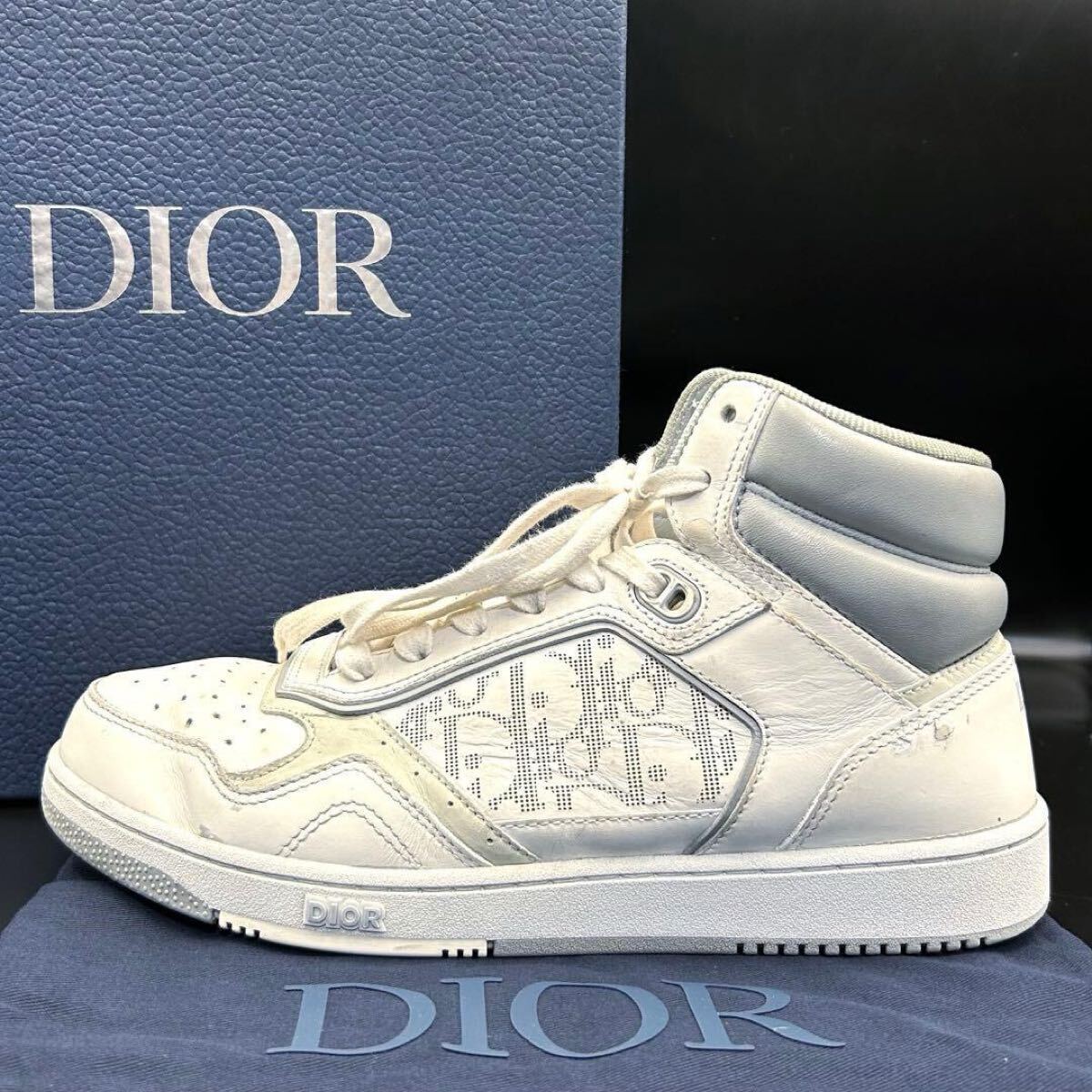 1円【王者の風格】Dior ディオール ハイトップスニーカー B27 トロッター オブリーク ロゴ メンズ レザー ホワイト 白 シューズ 26cm相当